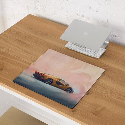Lamborghini Countach inspired giallo retro rectangular gaming mousepad with vibrant yellow car design and stitched edge