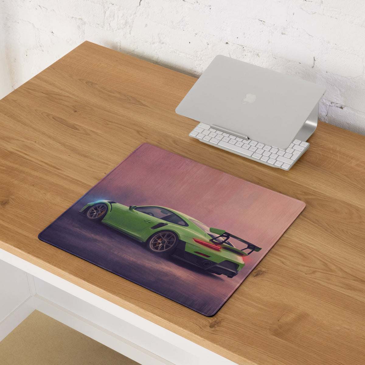 Green porsche 911 gt3 rs inspired lizard green desk mat featuring a low-friction cloth surface for smooth mouse control