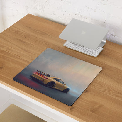 Yellow sports car graphic on porsche 911 gt3 inspired speed yellow high-precision xl gaming mousepad desk mat
