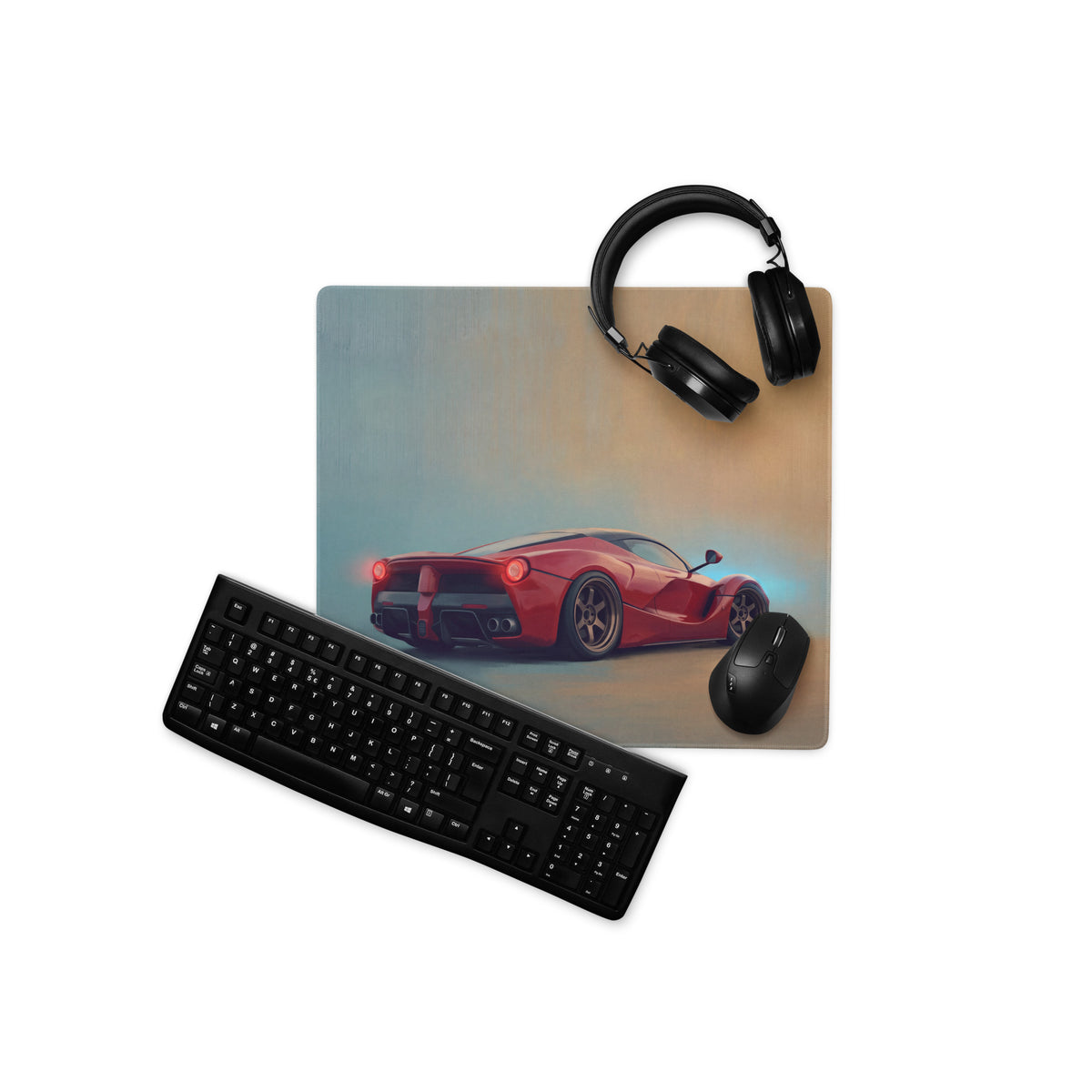Red ferrari laferrari graphic printed on rectangular rosso bronze side low-friction cloth desk mat mousepad