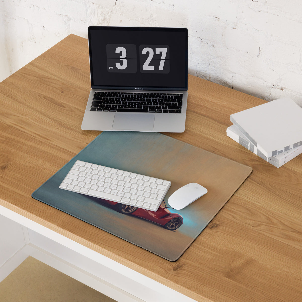 Rectangular low-friction cloth mousepad with a red sports car print inspired by Ferrari LaFerrari rosso bronze design