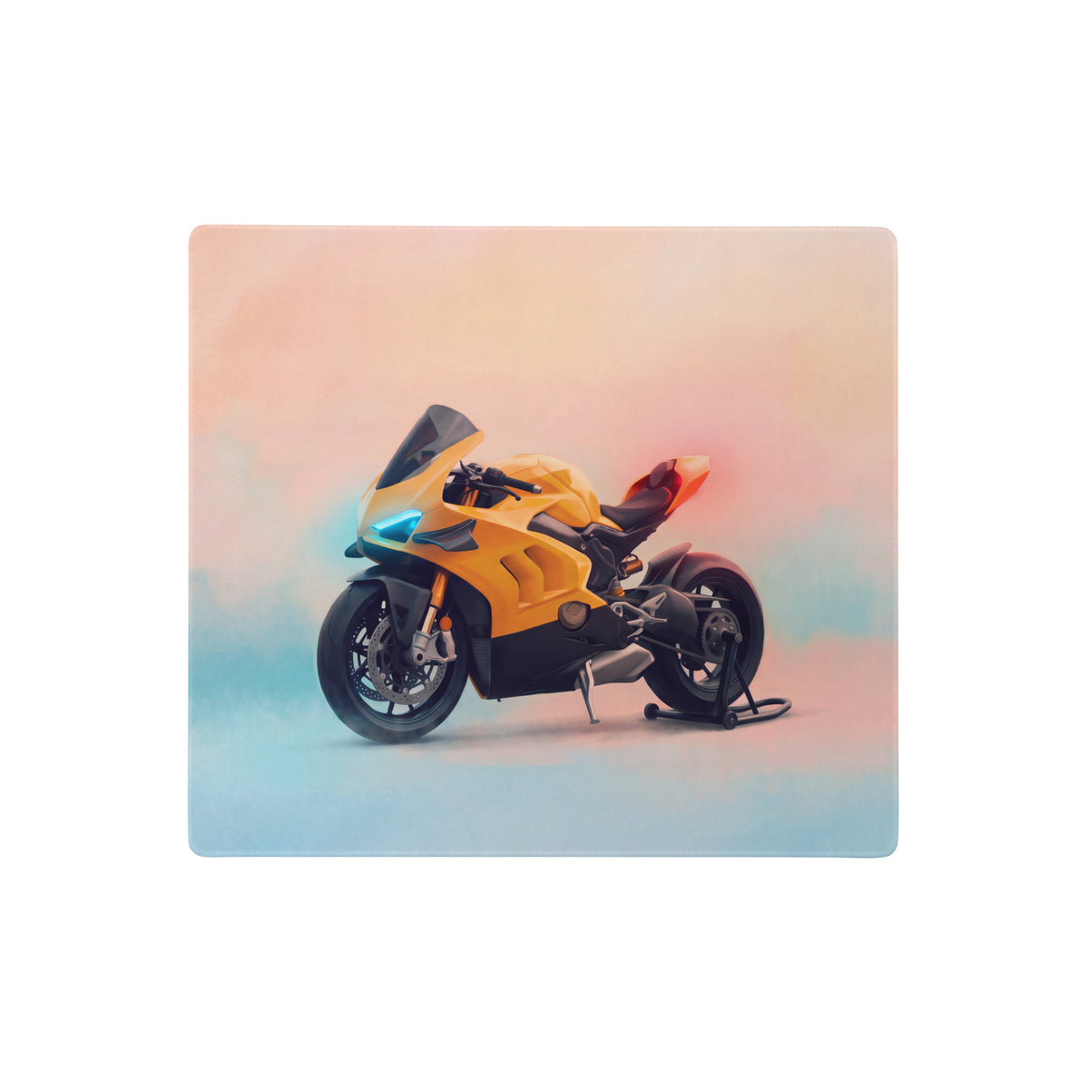 Yellow and black ducati panigale inspired large gaming desk mat with superbike graphic printed on rectangular mousepad