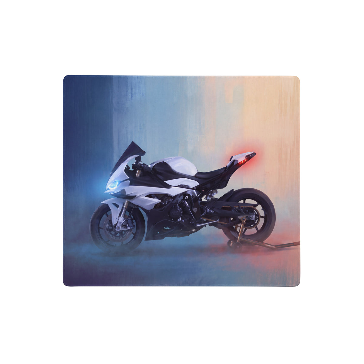 Bmw s1000rr inspired premium gaming mousepad featuring white and black sport motorcycle design on a sleek desk mat
