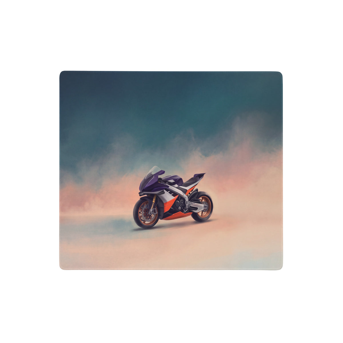 Large purple and orange aprilia rsv4 xtrenta inspired racing motorcycle mouse pad with stitched edges for gamers