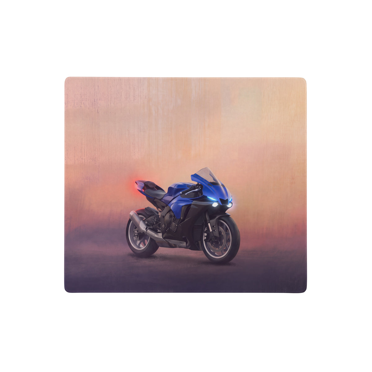 Blue and black yamaha yzf-r1 inspired sport motorcycle printed on rectangular wooden mousepad with smooth stitched edges