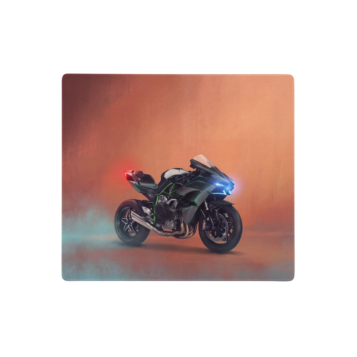 Black and green kawasaki ninja h2r motorcycle graphic printed on rectangular extra large desk pad for gamers