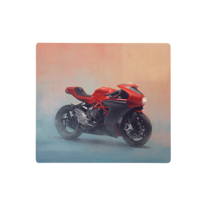 Mv agusta superveloce inspired rectangular glass desk mat featuring a red and black sport motorcycle design for gaming