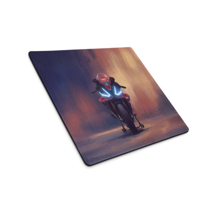 Aprilia rsv4 inspired large desk pad featuring a sleek rectangular mousepad with red and blue futuristic motorcycle design