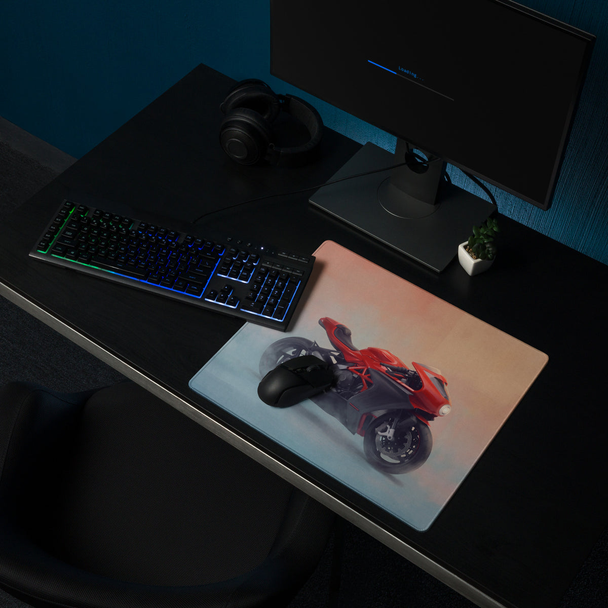 Red and black motorcycle graphic mousepad with sleek glossy finish mv agusta superveloce inspired extended desk mat