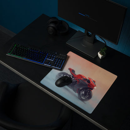 Red and black motorcycle graphic mousepad with sleek glossy finish mv agusta superveloce inspired extended desk mat