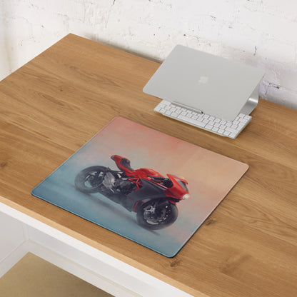 Mv agusta superveloce inspired extended desk mat with red and black ducati motorcycle graphic on transparent mousepad