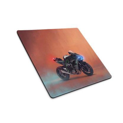 Kawasaki Ninja H2 inspired extra large desk pad mousepad featuring a sleek black and green motorcycle graphic