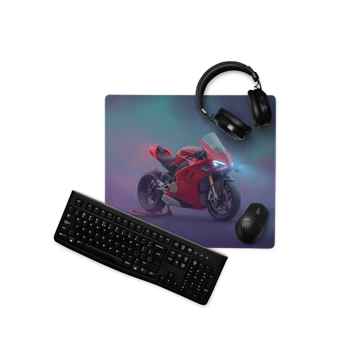 Red ducati motorcycle graphic printed on a rectangular gaming mousepad large desk mat for pc setup