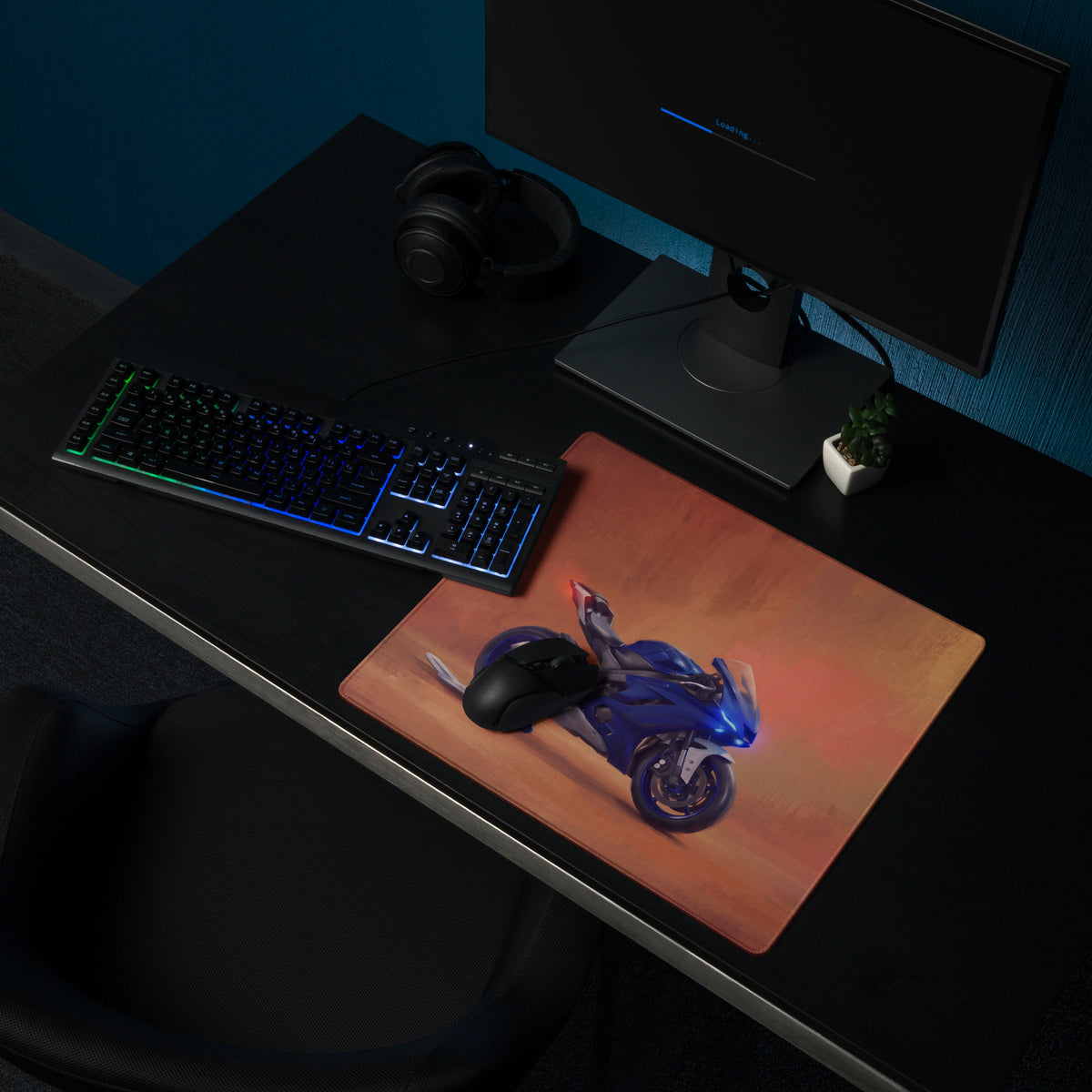 Yamaha R6 Inspired Extended Gaming Desk Mat, Racing Motorcycle Office Decor, Non-Slip Rubber Base
