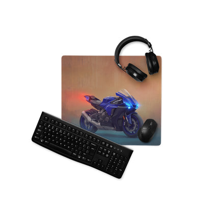 Yamaha R1 Inspired Large Gaming Mousepad, Sportbike Desktop Mat, Stitched Edges Gamer Gift