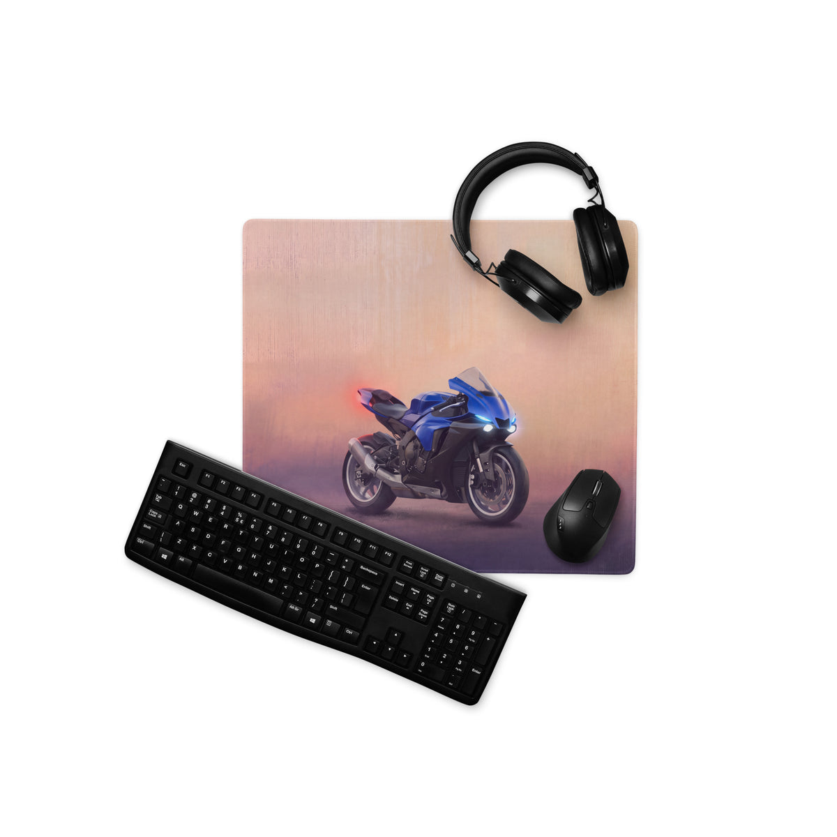 Blue sport motorcycle printed on a rectangular smooth stitched edges mousepad inspired by yamaha yzf-r1 for gamers