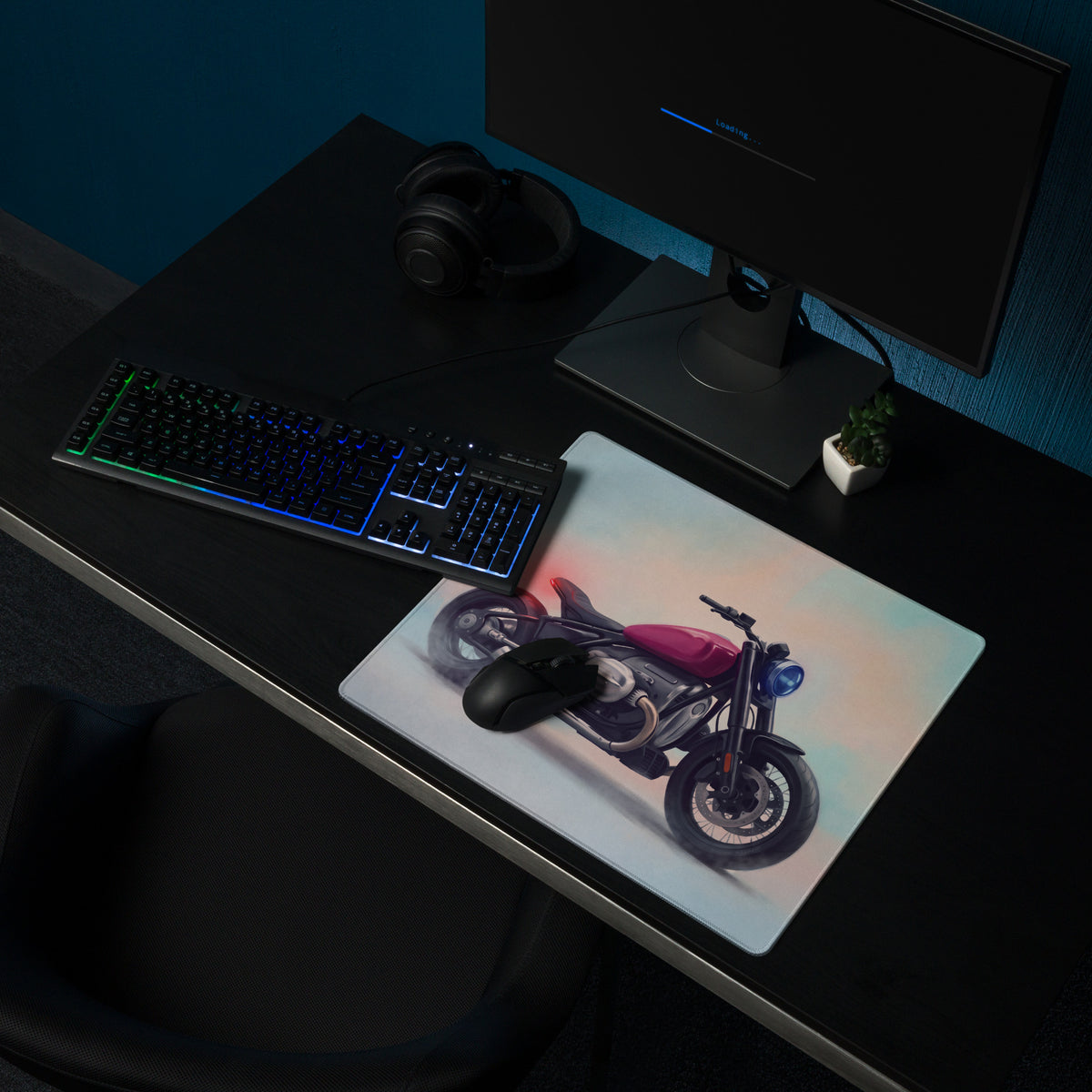 BMW R18 Inspired Extended Desk Mat, Retro Cruiser Motorcycle Office Decor, Non-Slip Gaming Accessory