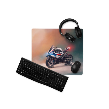 BMW S1000RR Inspired Large Mouse Pad, Racing Sportbike Office Setup, Stitched Edges