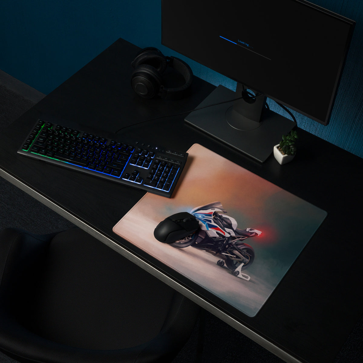 BMW S1000RR Inspired Large Mouse Pad, Racing Sportbike Office Setup, Stitched Edges