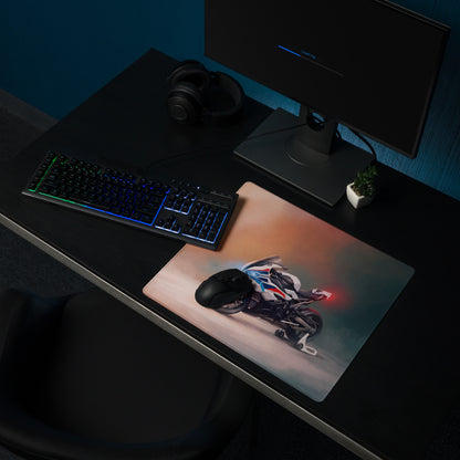 BMW S1000RR Inspired Large Mouse Pad, Racing Sportbike Office Setup, Stitched Edges