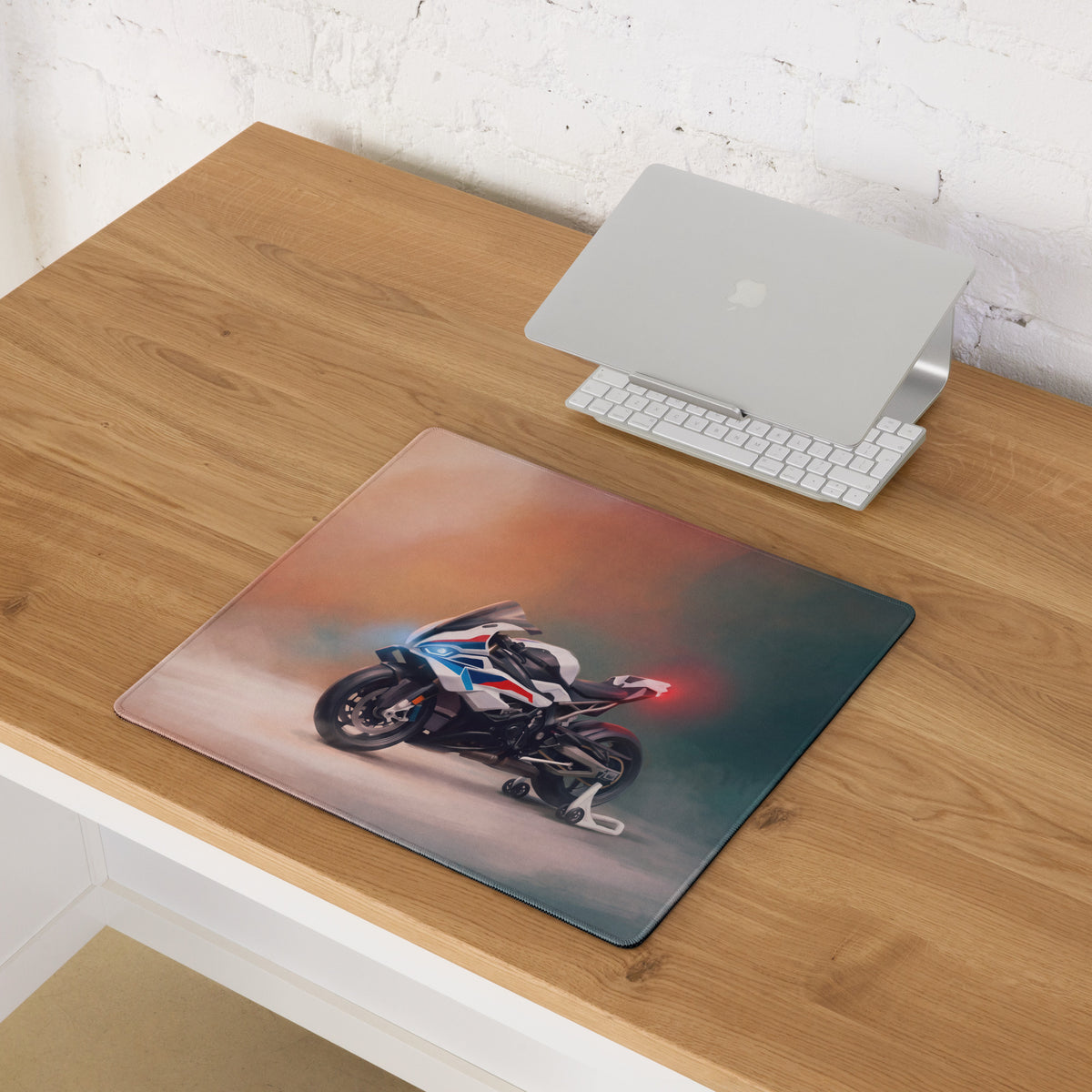 BMW S1000RR Inspired Large Mouse Pad, Racing Sportbike Office Setup, Stitched Edges