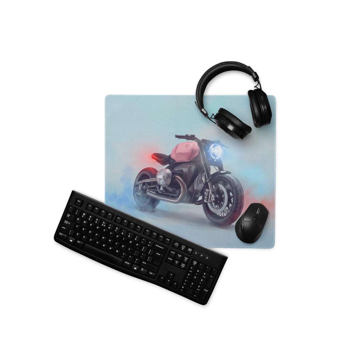 BMW R18 Inspired Giant Desk Mat, Classic Cruiser Motorcycle Gamer Gift, Stitched Edges Mousepad