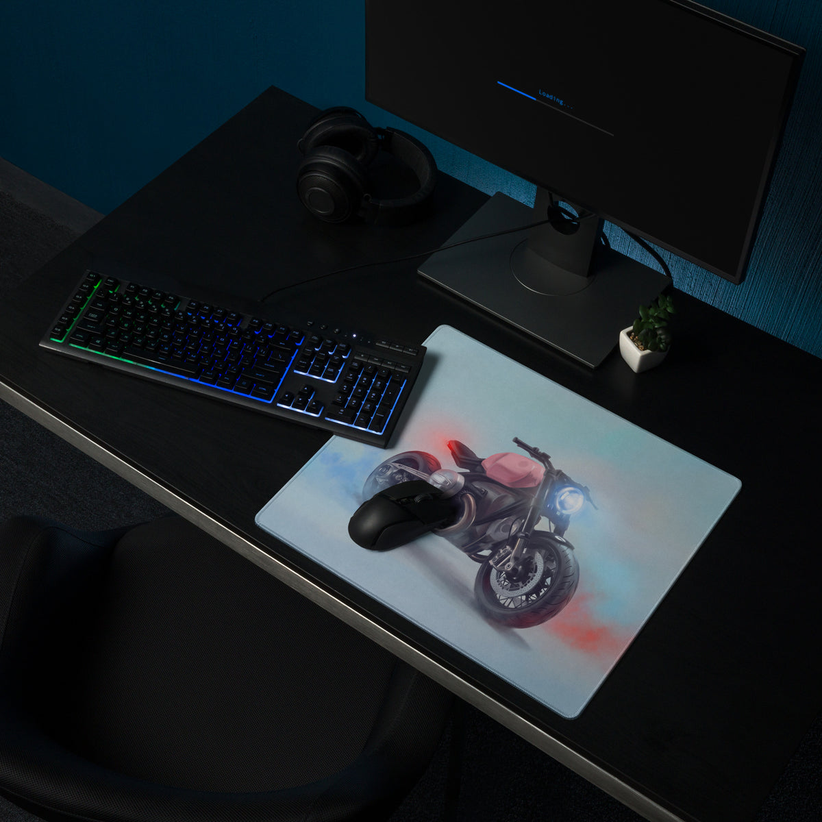 BMW R18 Inspired Giant Desk Mat, Classic Cruiser Motorcycle Gamer Gift, Stitched Edges Mousepad