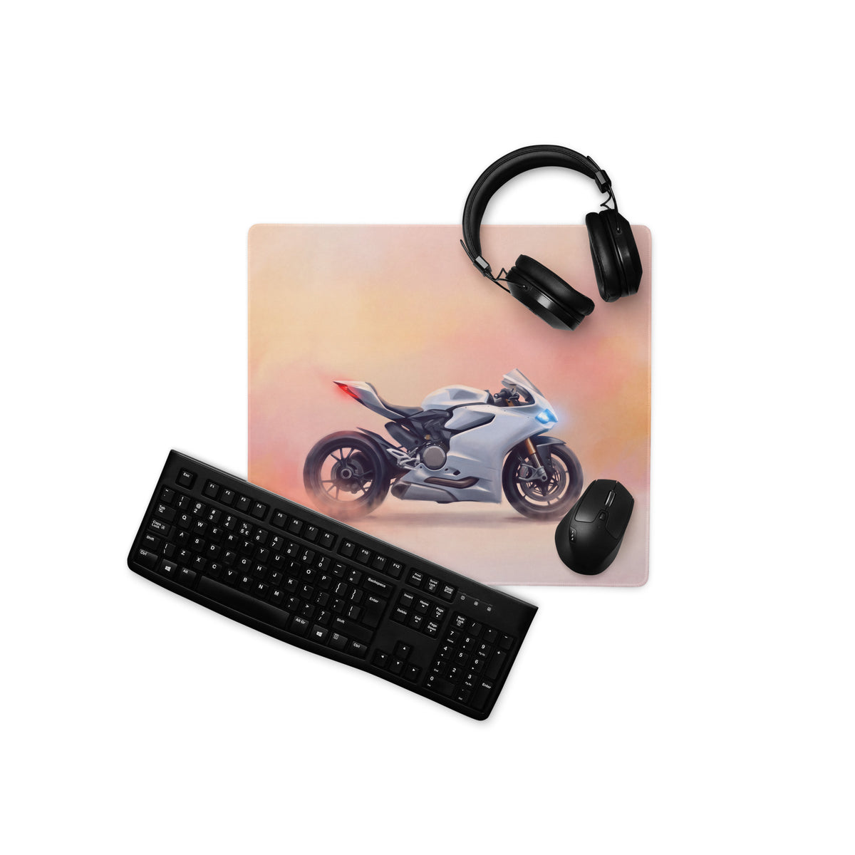 Ducati Panigale White Inspired Giant Desk Mat, Italian Superbike Office Setup, Precision Tracking