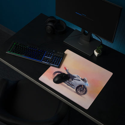 Ducati Panigale White Inspired Giant Desk Mat, Italian Superbike Office Setup, Precision Tracking