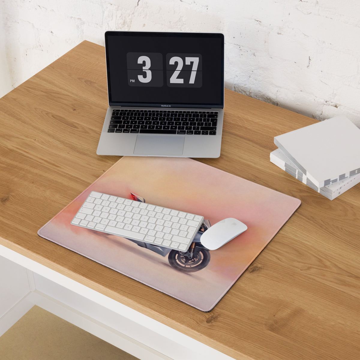 Ducati Panigale White Inspired Giant Desk Mat, Italian Superbike Office Setup, Precision Tracking