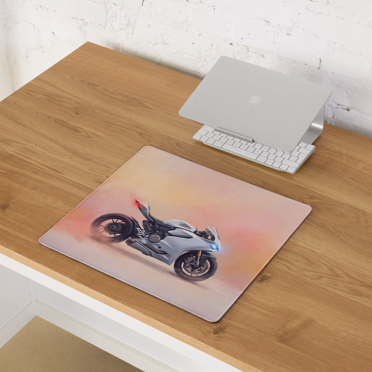 Ducati Panigale White Inspired Giant Desk Mat, Italian Superbike Office Setup, Precision Tracking