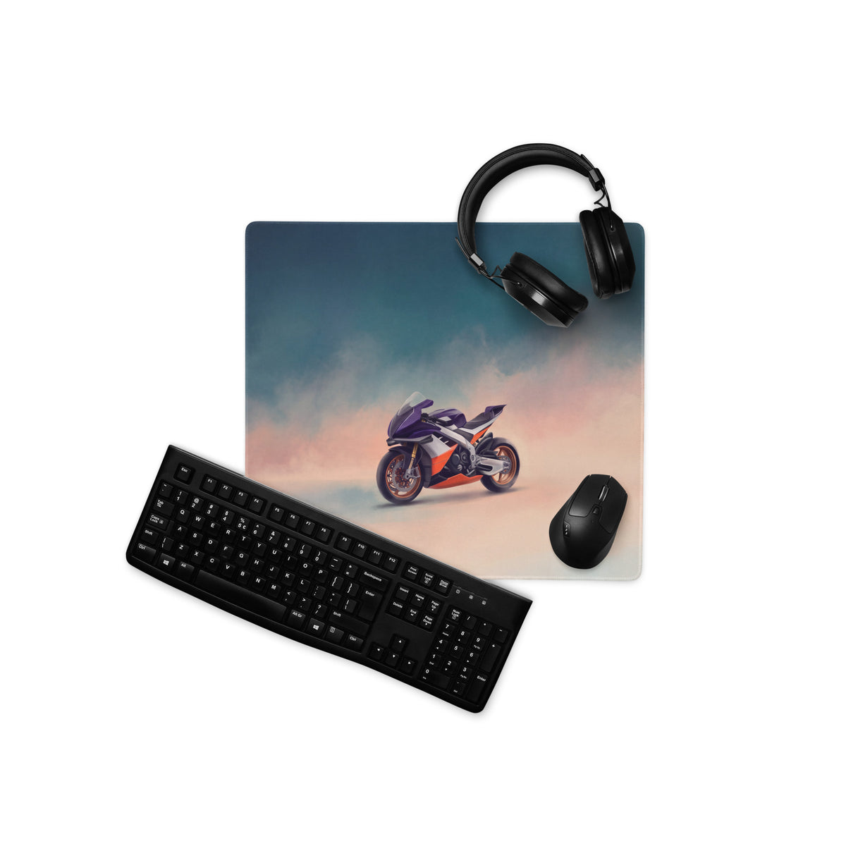 Rectangular Aprilia RSV4 Xtrenta large mouse pad with vibrant purple orange motorcycle graphic and stitched edges for gamers
