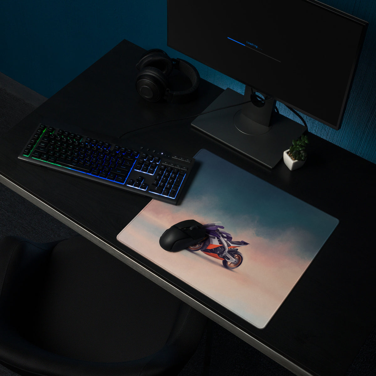 Aprilia rsv4 xtrenta inspired large mouse pad with stitched edges featuring vibrant orange and purple motorcycle design