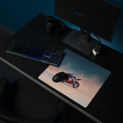 Aprilia rsv4 xtrenta inspired large mouse pad with stitched edges featuring vibrant orange and purple motorcycle design