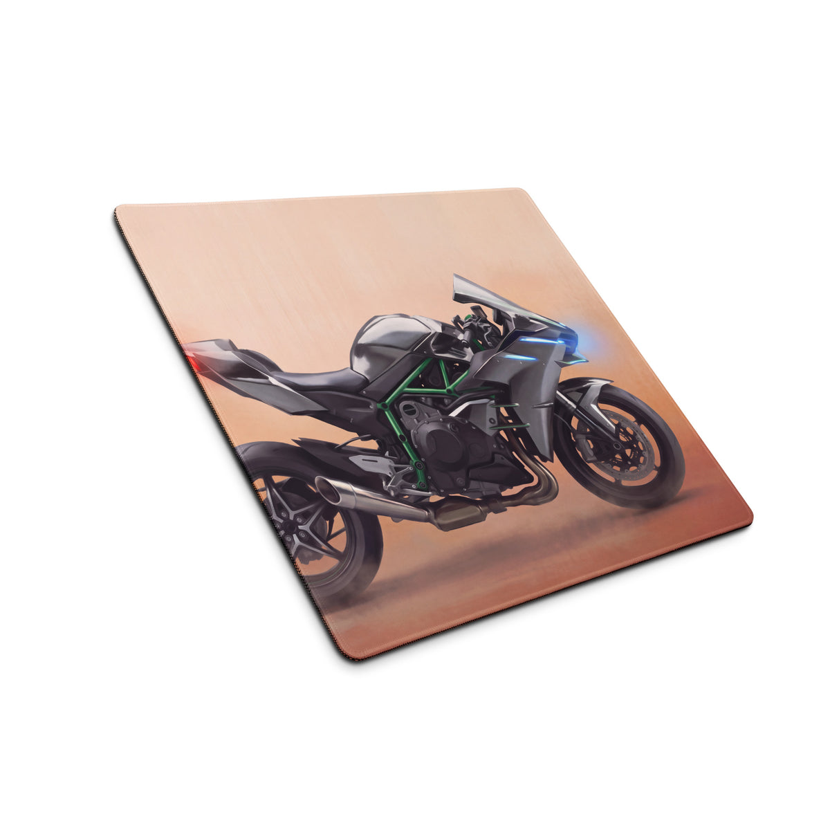 Kawasaki Ninja H2 Inspired Extended Desk Mat, Supercharged Hyperbike Office Decor, Stitched Edges