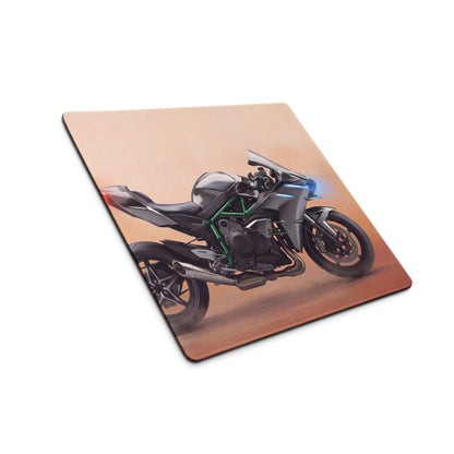 Kawasaki Ninja H2 Inspired Extended Desk Mat, Supercharged Hyperbike Office Decor, Stitched Edges
