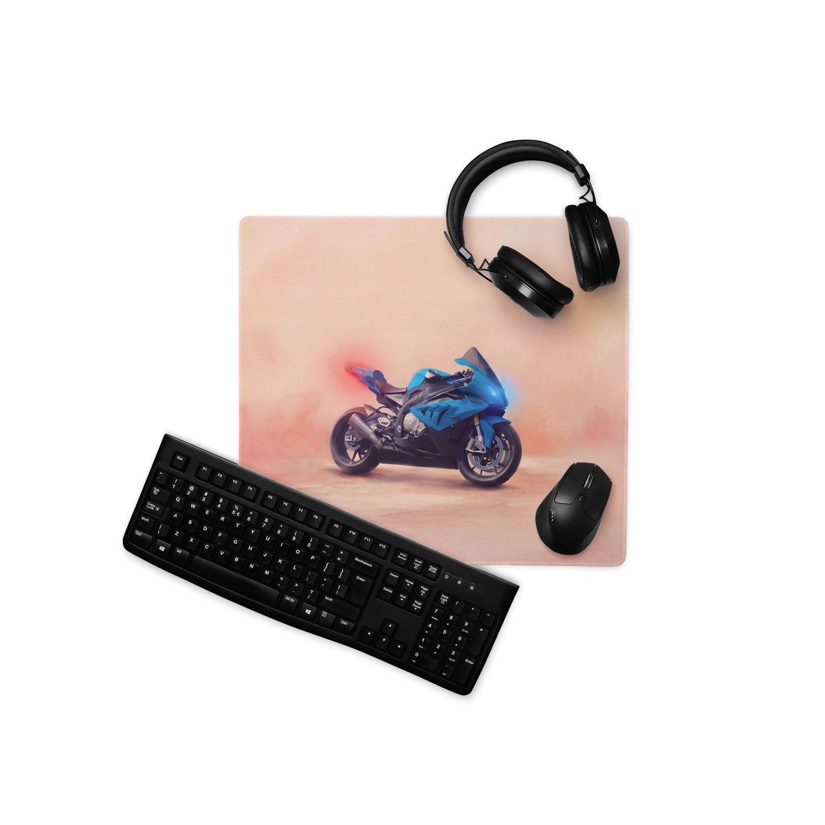 Blue bmw s1000rr inspired large waterproof mouse pad with motorcycle graphic for racing desk accessory use