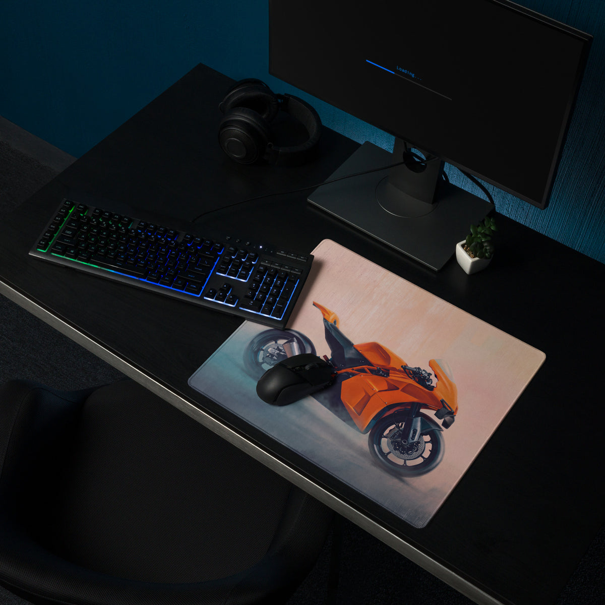 KTM RC16 Inspired Extended Desk Mat, Racing Motorcycle Office Decor, Smooth Stitched Edges