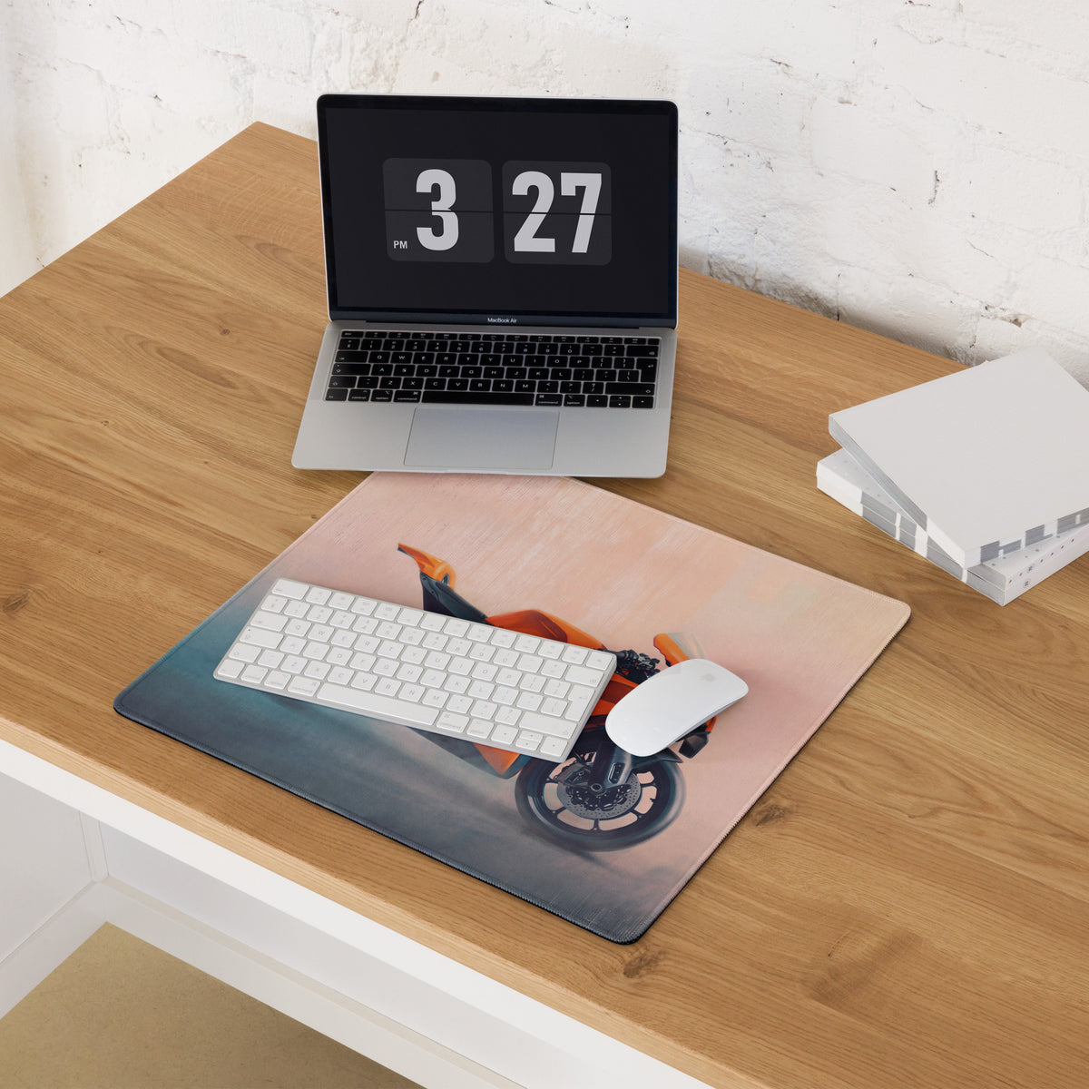 KTM RC16 Inspired Extended Desk Mat, Racing Motorcycle Office Decor, Smooth Stitched Edges