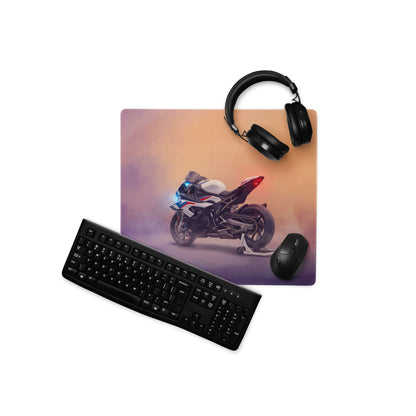 BMW S1000RR Inspired Giant Desk Mat, Track Sportbike Office Setup, Smooth Tracking