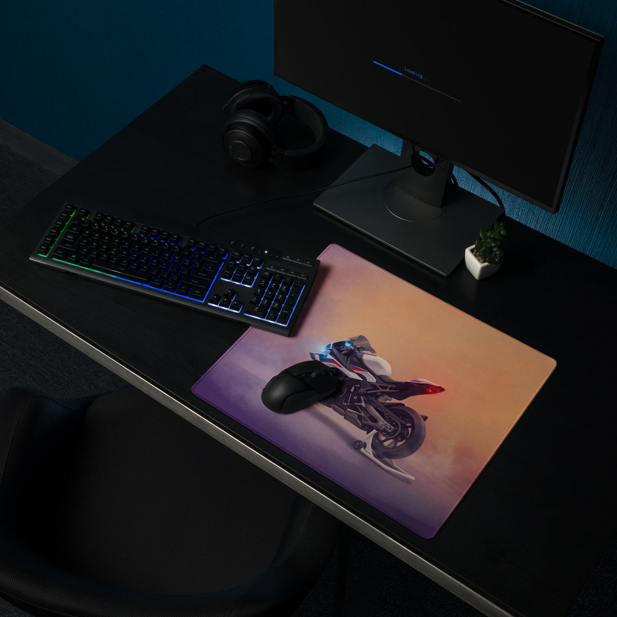 BMW S1000RR Inspired Giant Desk Mat, Track Sportbike Office Setup, Smooth Tracking