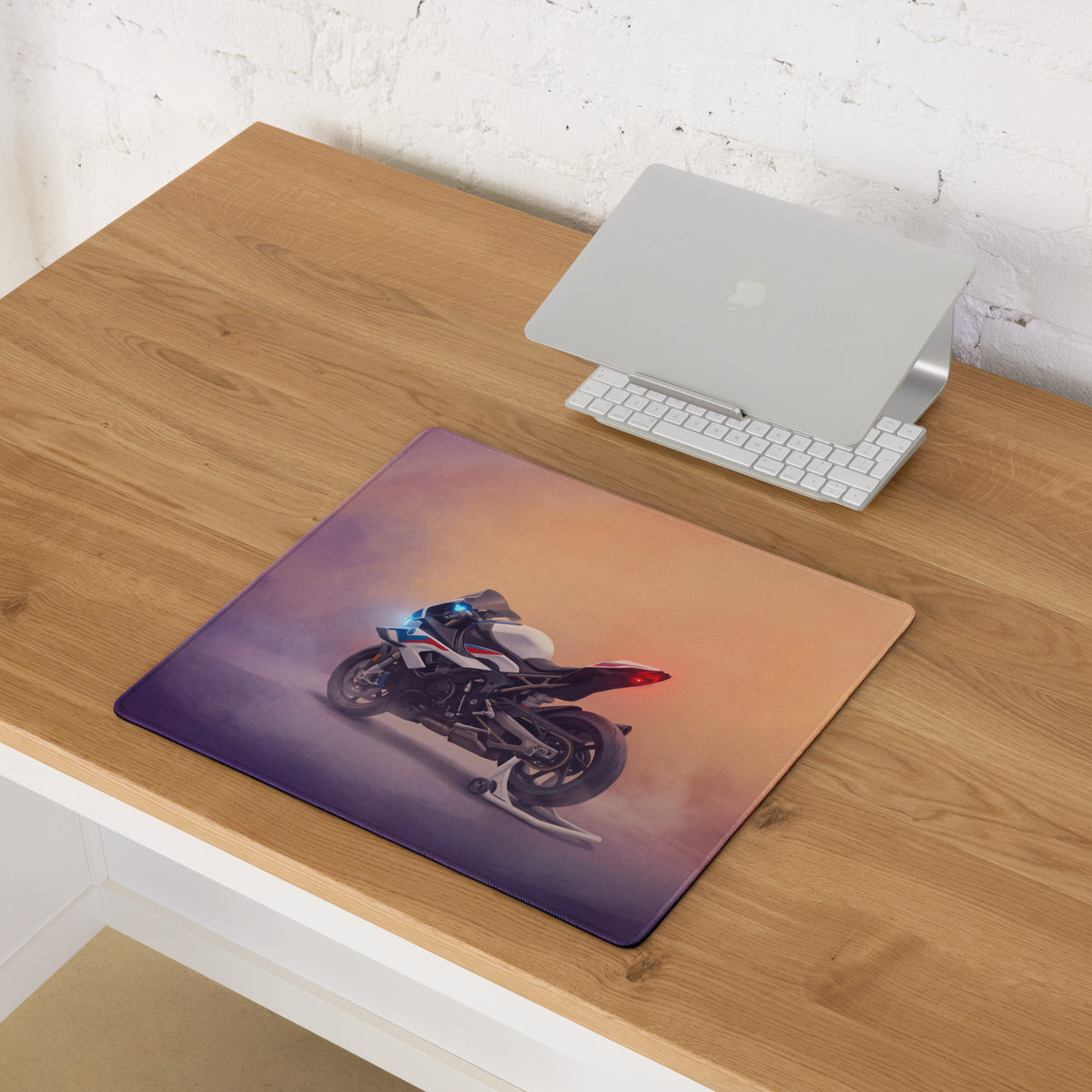 BMW S1000RR Inspired Giant Desk Mat, Track Sportbike Office Setup, Smooth Tracking