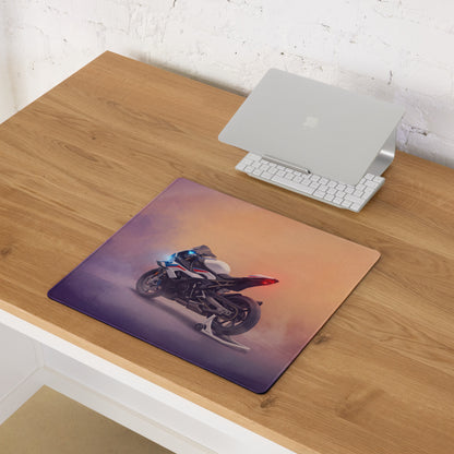 BMW S1000RR Inspired Giant Desk Mat, Track Sportbike Office Setup, Smooth Tracking