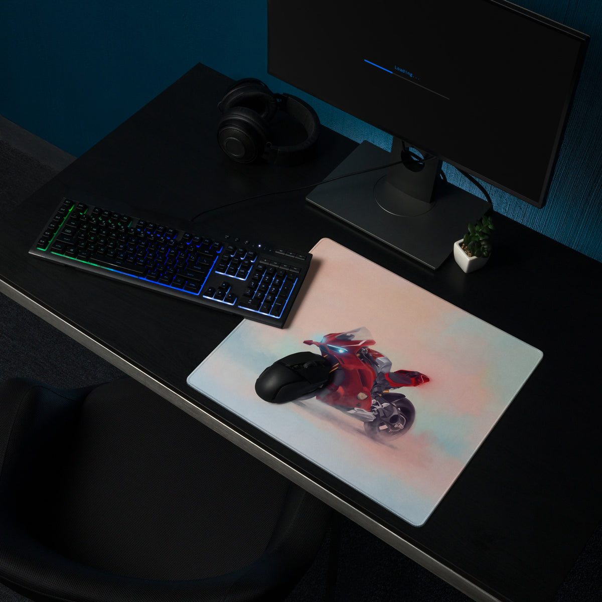 Ducati Superbike V4S Inspired Extended Desk Mat, Red Racing Office Decor, Smooth Stitched Edges