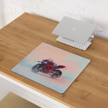 Ducati Superbike V4S Inspired Extended Desk Mat, Red Racing Office Decor, Smooth Stitched Edges