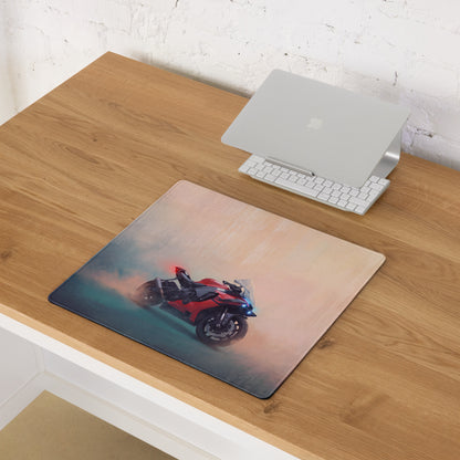 Yamaha R1 Inspired Extended Desk Mat, Racing Motorcycle Office Decor, Smooth Stitched Edges
