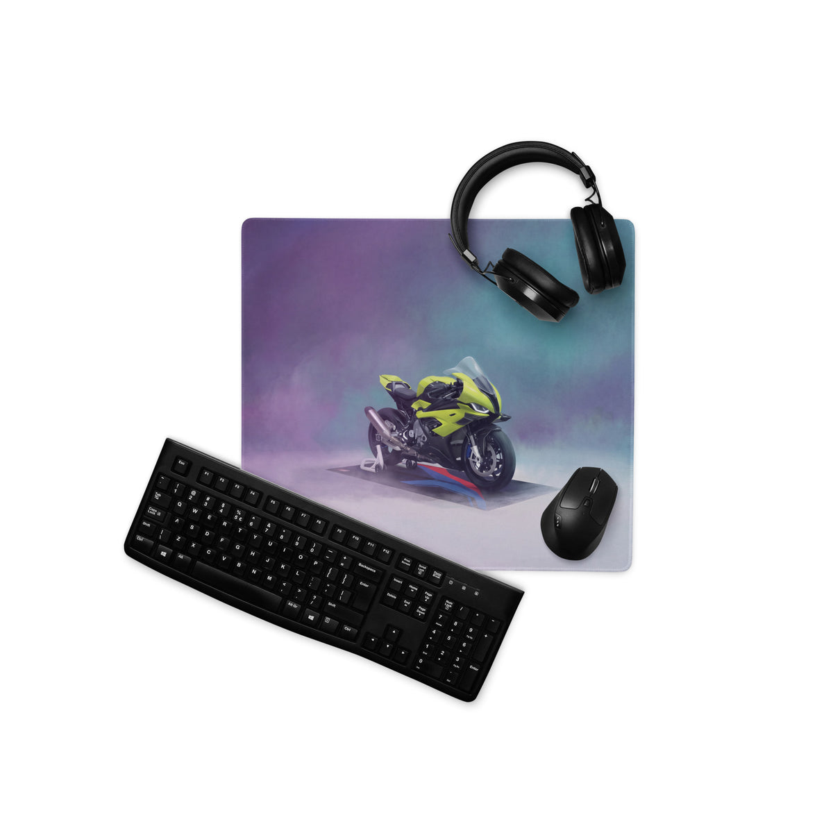 BMW S1000RR Inspired Extra Large Gaming Desk Mat, Neon Green Superbike Office Mousepad