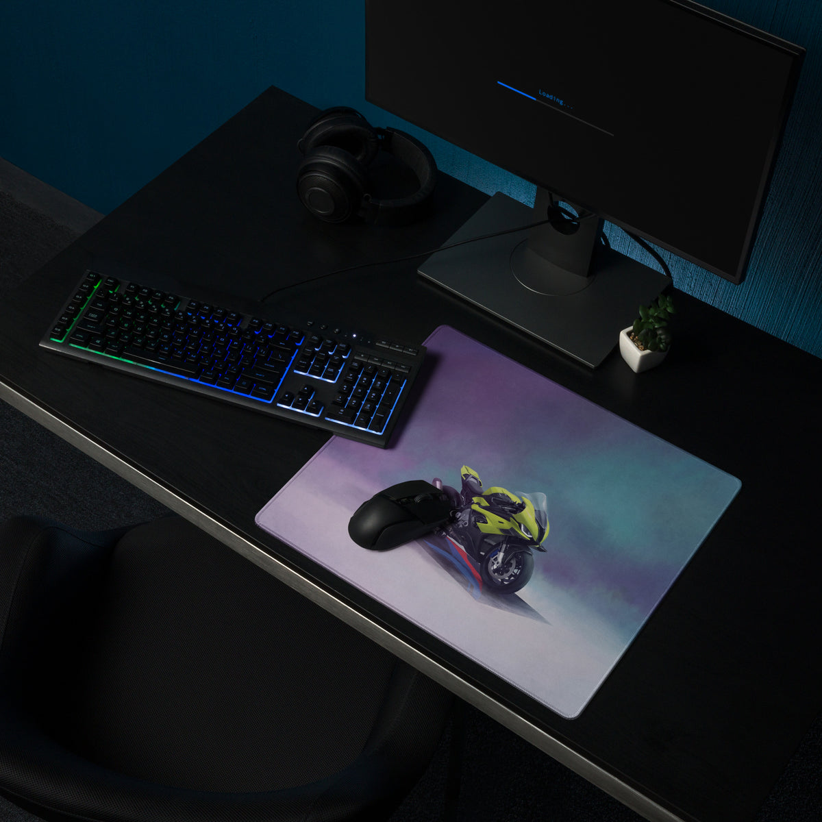 BMW S1000RR Inspired Extra Large Gaming Desk Mat, Neon Green Superbike Office Mousepad