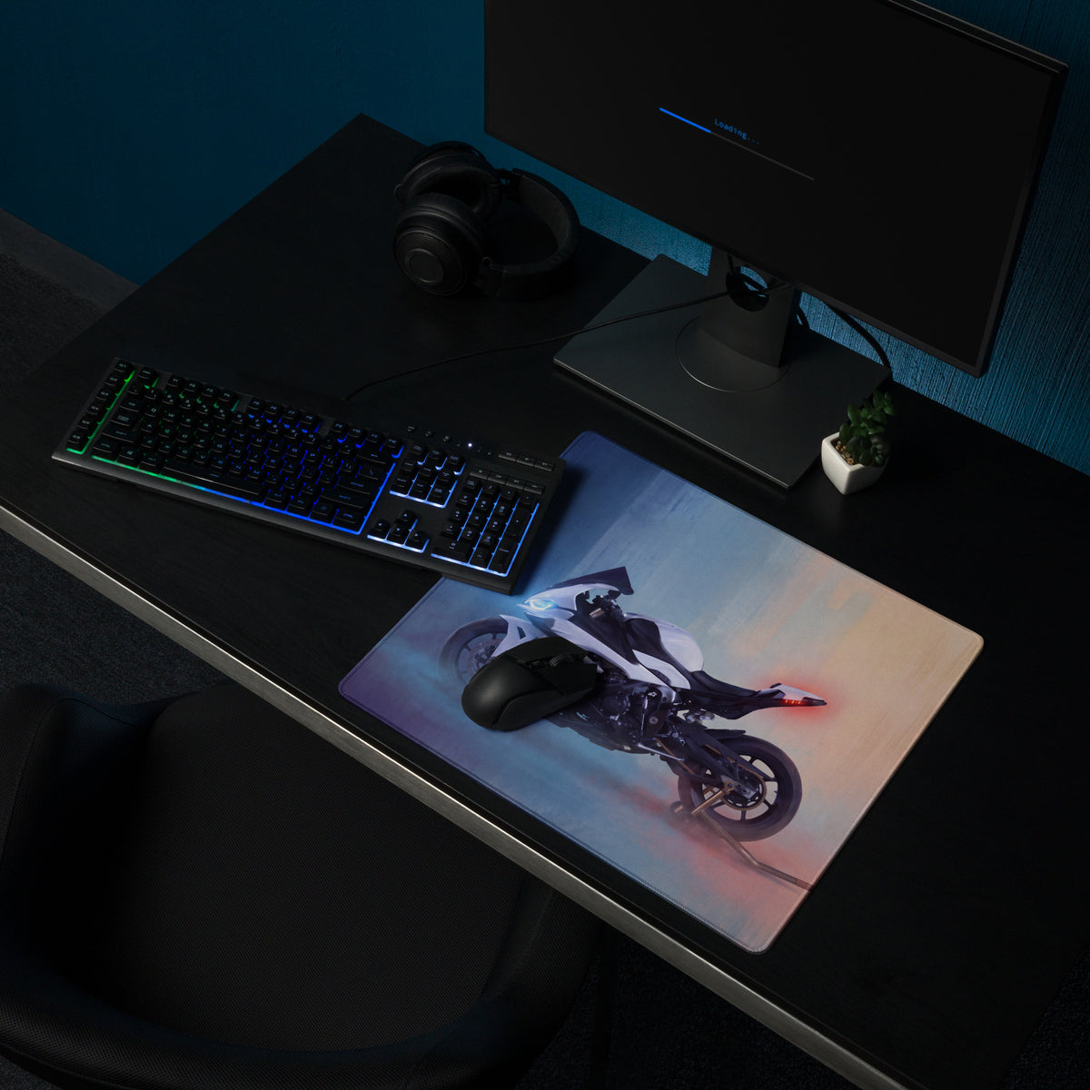 Bmw s1000rr inspired premium gaming mousepad with sleek white and black motorcycle graphic on rectangular desk mat