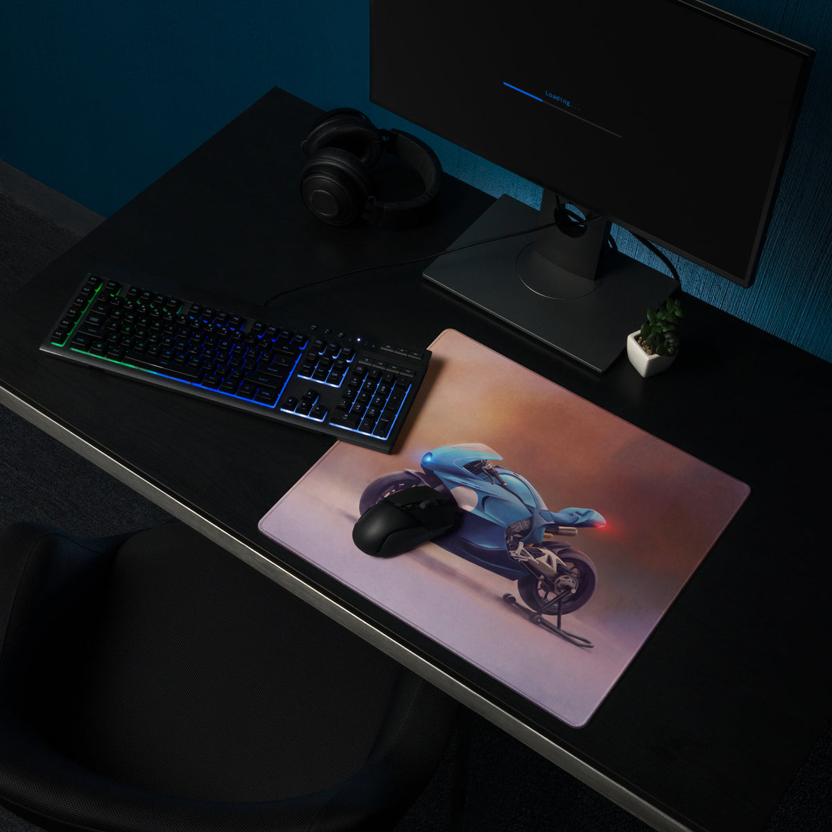 Bugatti Concept Bike Inspired Oversized Gaming Mouse Pad, Ocean Blue Sportbike Desk Protector